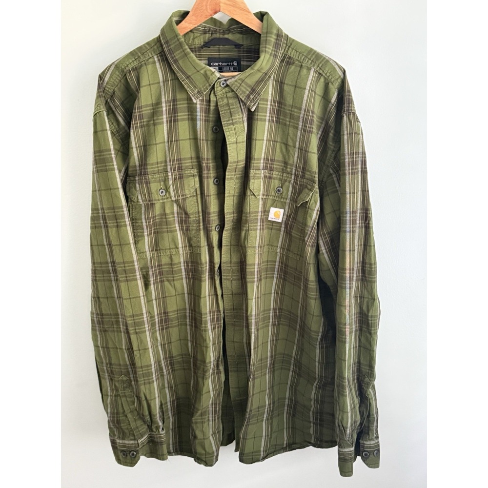 Carhartt Loose‎ Fit Midweight Chambray Men Green Cotton Long tSleev Shirt 3XL T